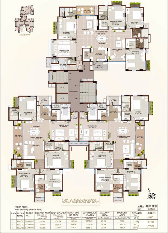 4 BHK FLAT SUGGESTED LAYOUT  BLOCK C THIRD FLOOR & ABOVE