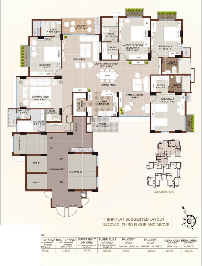 4 BHK FLAT SUGGESTED LAYOUT  BLOCK C THIRD FLOOR & ABOVE